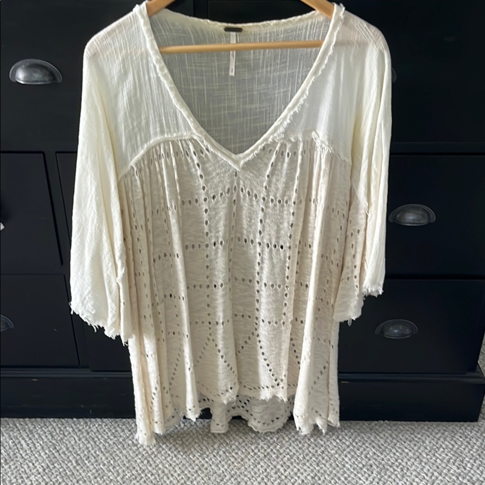 Free People Cream Relaxed Pleated Blouse